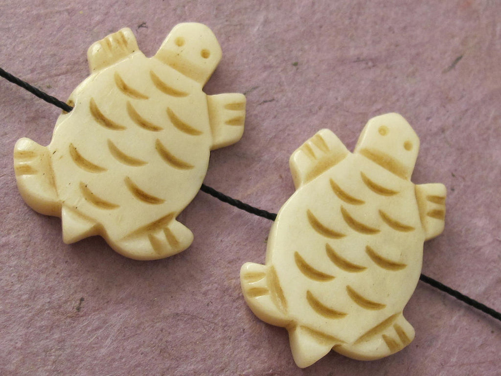 Carved turtle genuine recycled cattle bone beads - 2 beads - BD122