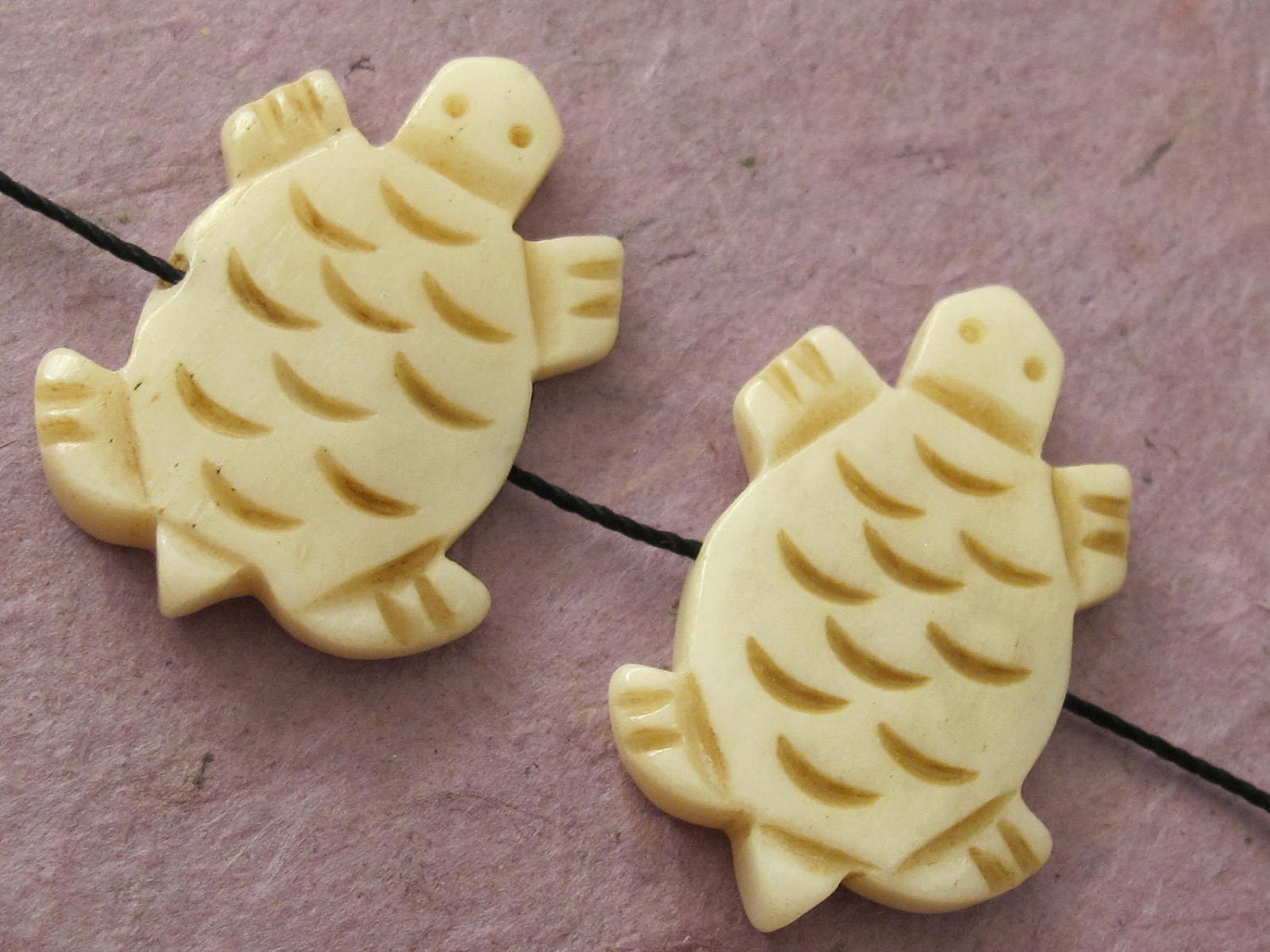 Carved turtle genuine recycled cattle bone beads - 2 beads - BD122