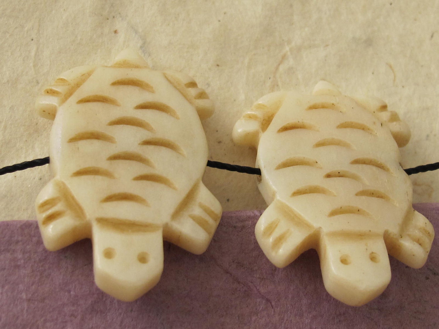 Carved turtle genuine recycled cattle bone beads - 2 beads - BD122