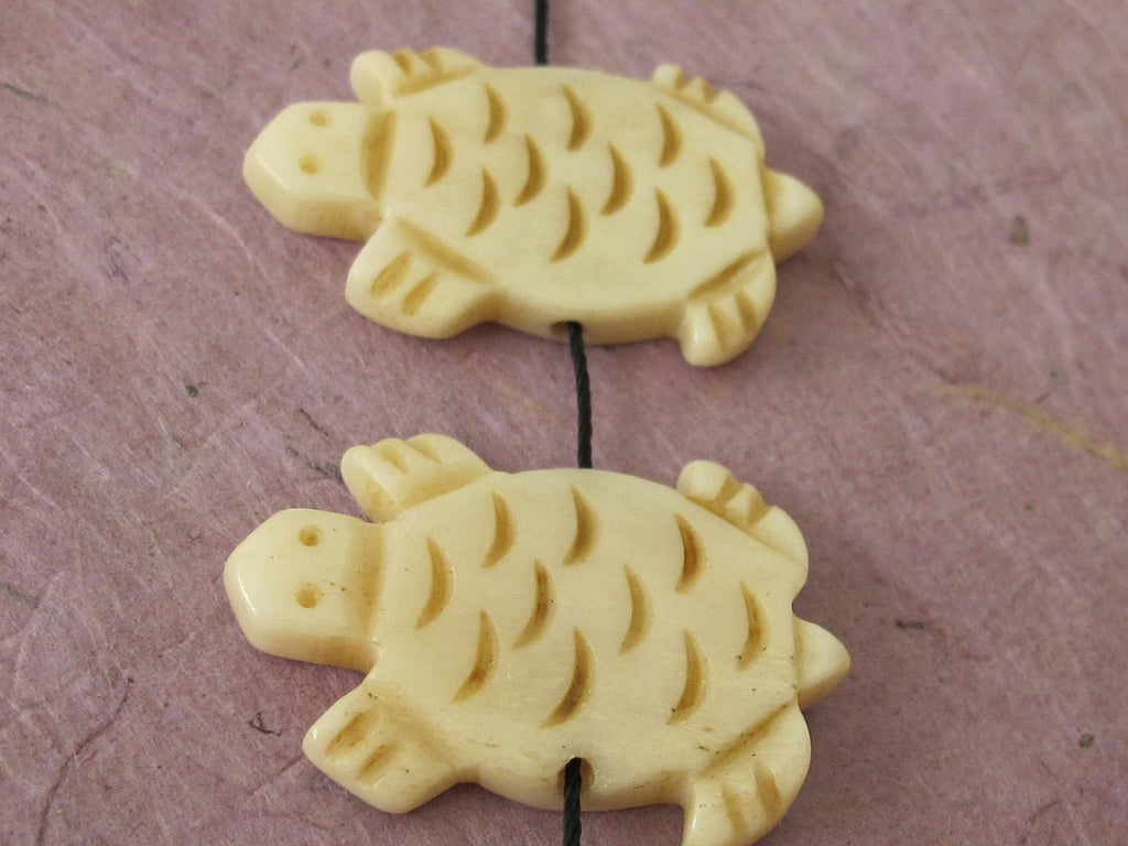 Carved turtle genuine recycled cattle bone beads - 2 beads - BD122