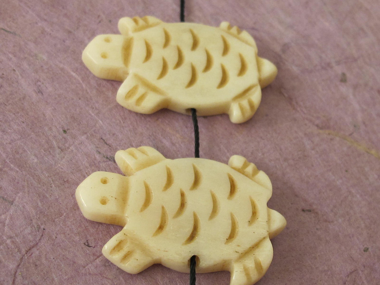 Carved turtle genuine recycled cattle bone beads - 2 beads - BD122