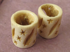 2 Beads -Carved stars meteor design large Size carved barrel shape bone focal pendant beads - BD260