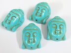 2 Beads - Turquoise howlite carved Buddha face focal pendant bead - BD127B