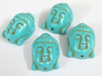 2 Beads - Turquoise howlite carved Buddha face focal pendant bead - BD127B