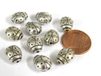 8 Beads - Cute small size lady bug shaped metal beads antiqued silver tone - BD913L
