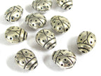 8 Beads - Cute small size lady bug shaped metal beads antiqued silver tone - BD913L