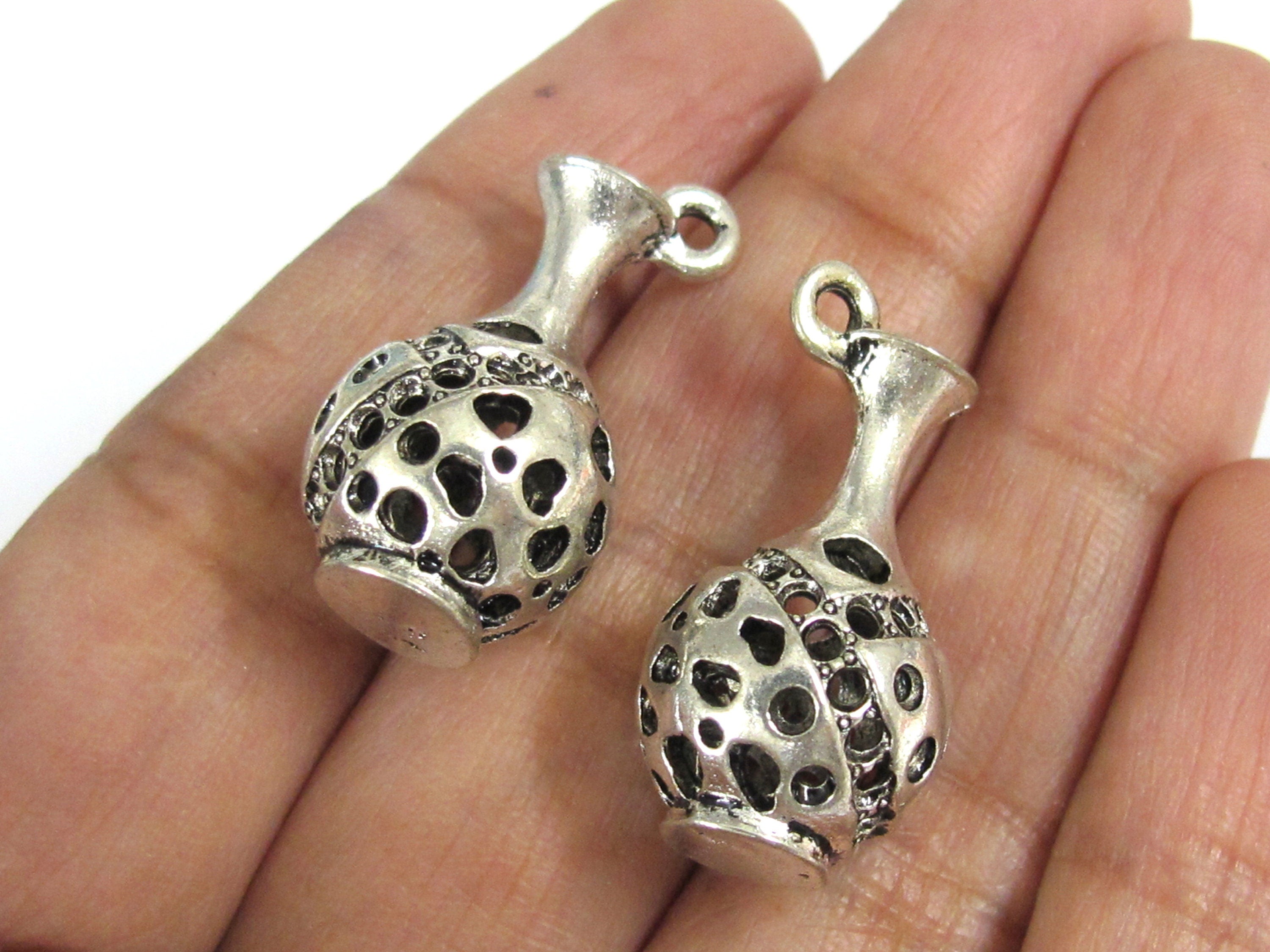 2 pcs - Beautiful silver color lucky bottle shape design charm beads - BD911K