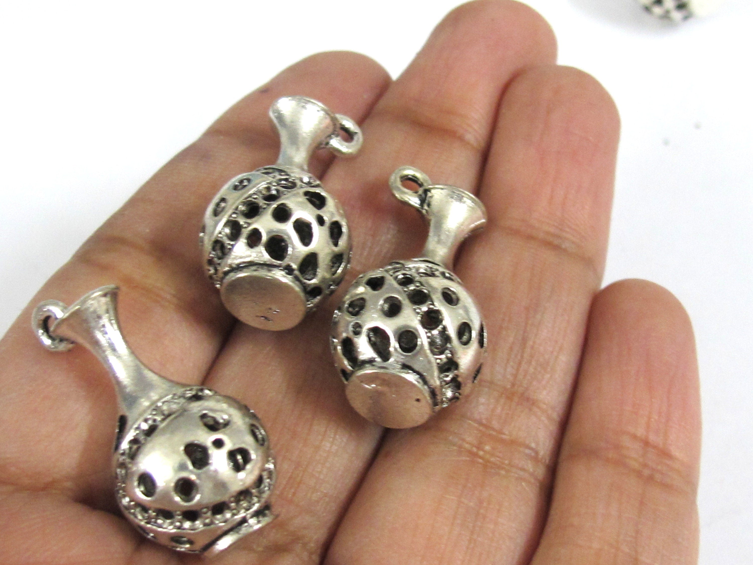 2 pcs - Beautiful silver color lucky bottle shape design charm beads - BD911K