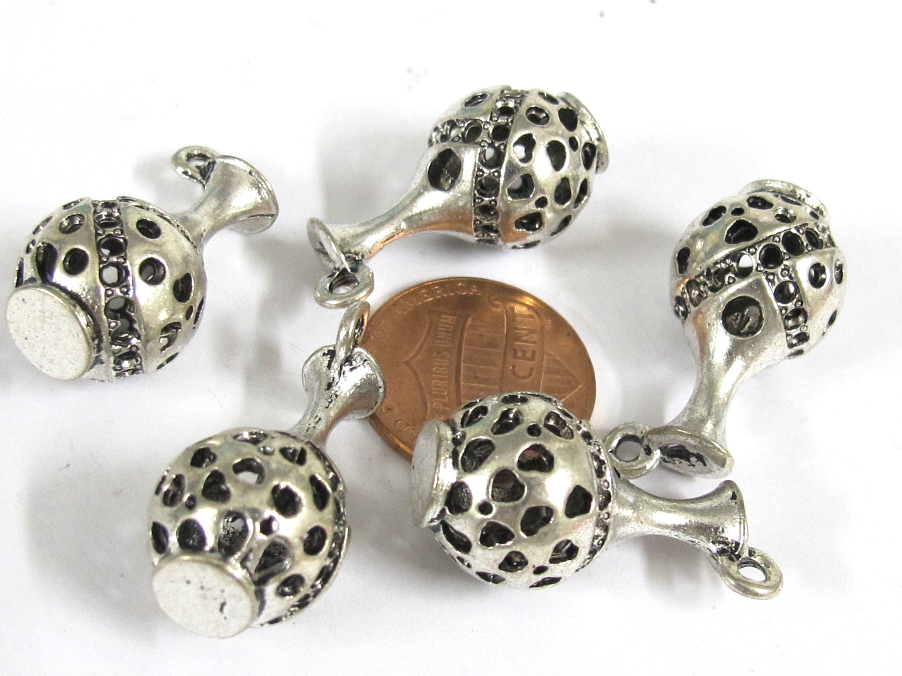 2 pcs - Beautiful silver color lucky bottle shape design charm beads - BD911K