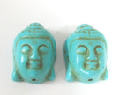 2 Beads - Turquoise howlite carved Buddha face focal pendant bead - BD127B