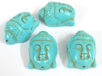 2 Beads - Turquoise howlite carved Buddha face focal pendant bead - BD127B
