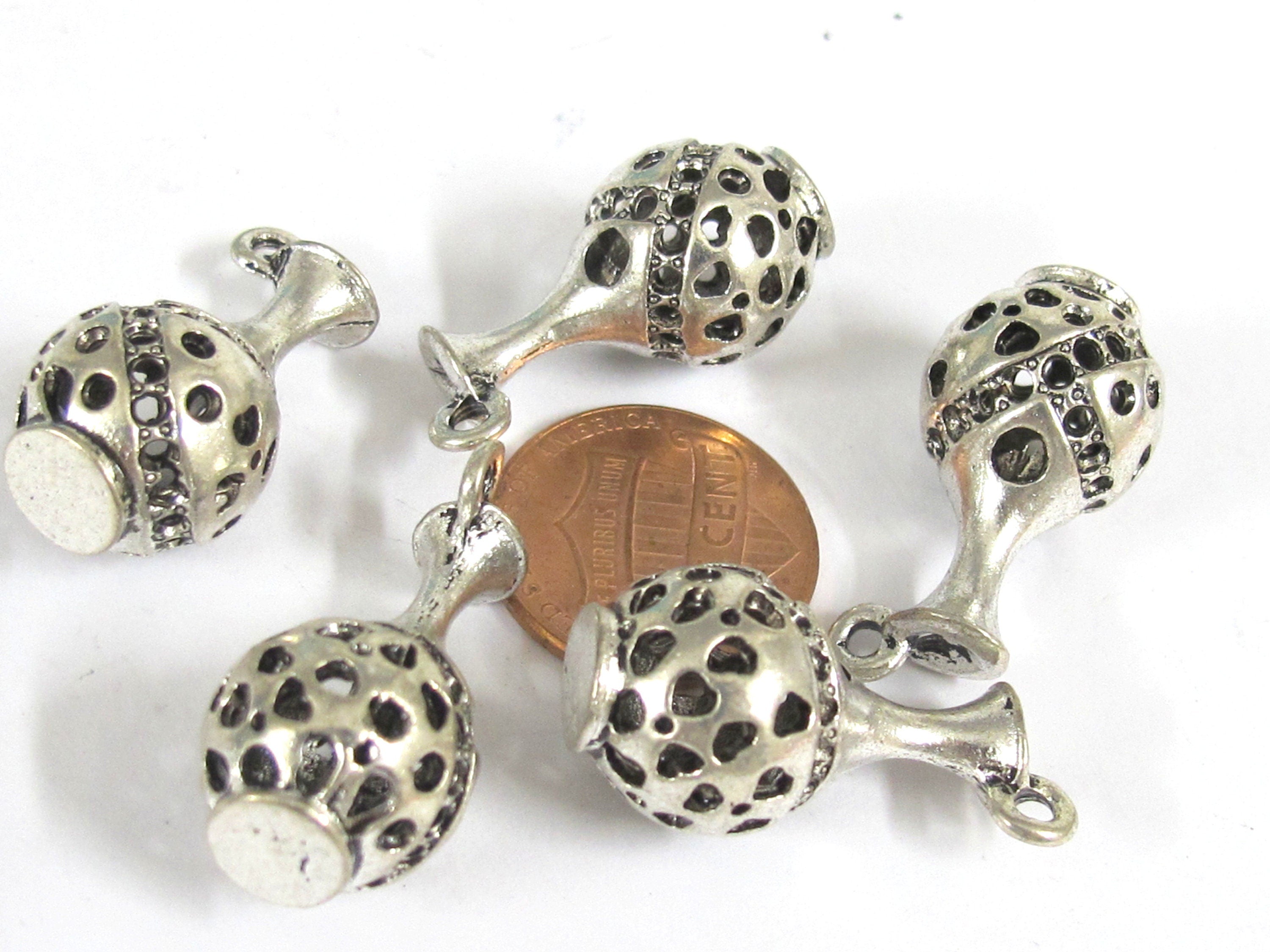 2 pcs - Beautiful silver color lucky bottle shape design charm beads - BD911K