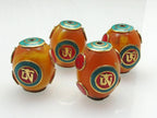 Tibetan copal resin Om bead with brass , turquoise and inlay - 1 bead - BD114s