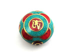 1 BEAD - Large Tibetan turquoise coral OM pendant bead - BD109