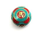 1 BEAD - Large Tibetan turquoise coral OM pendant bead - BD109