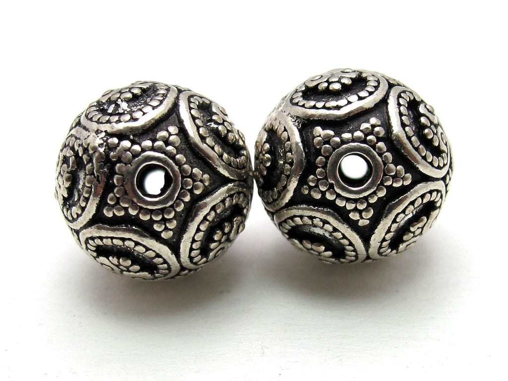 1 Bead - Round bali sterling silver bead with hearts and star - 16mm - BD001A