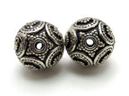 1 Bead - Round bali sterling silver bead with hearts and star - 16mm - BD001A