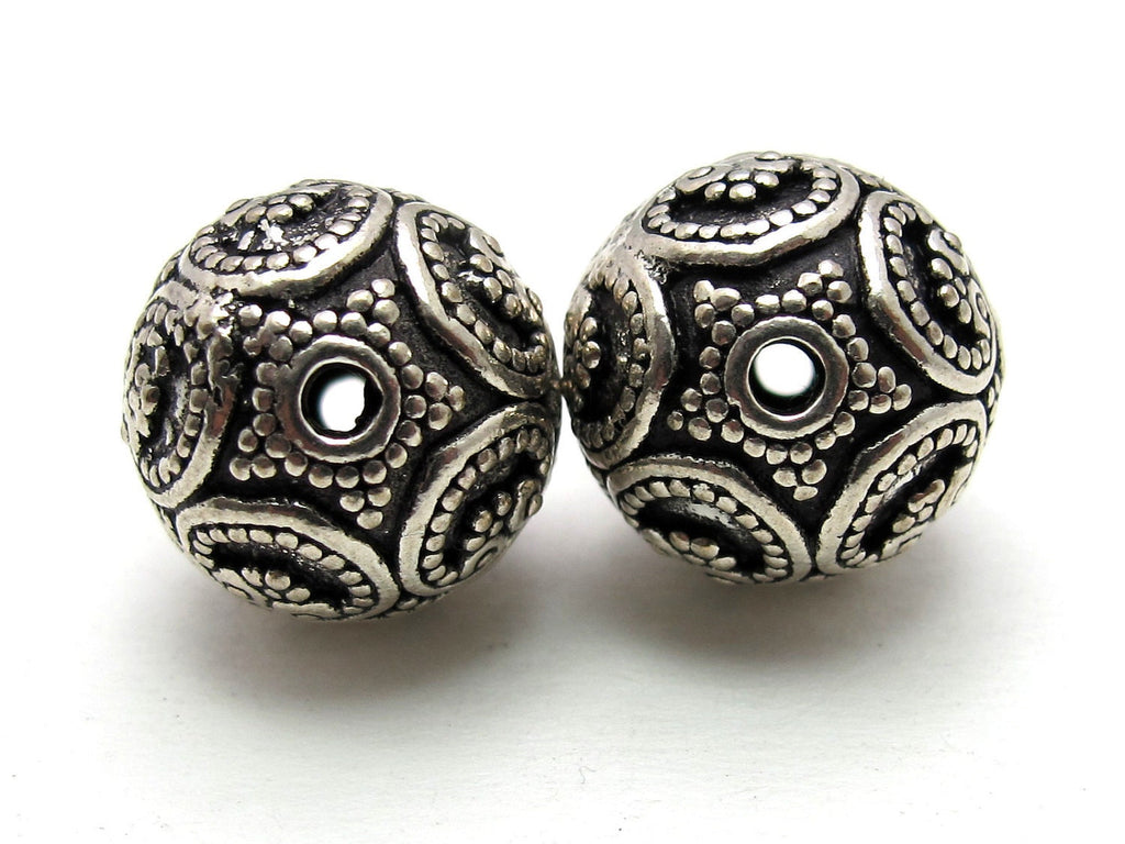 1 Bead - Round bali sterling silver bead with hearts and star - 16mm - BD001A