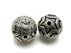 1 Bead - Round bali sterling silver bead with hearts and star - 16mm - BD001A
