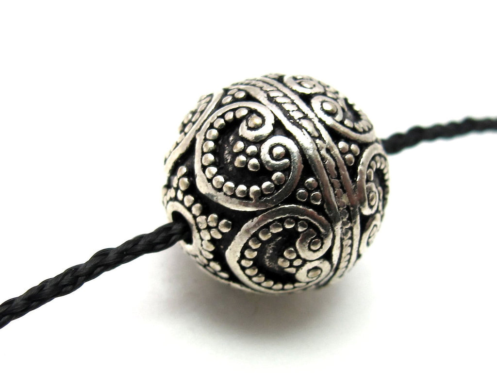 1 Bead - Round bali sterling silver bead with hearts and star - 16mm - BD001A
