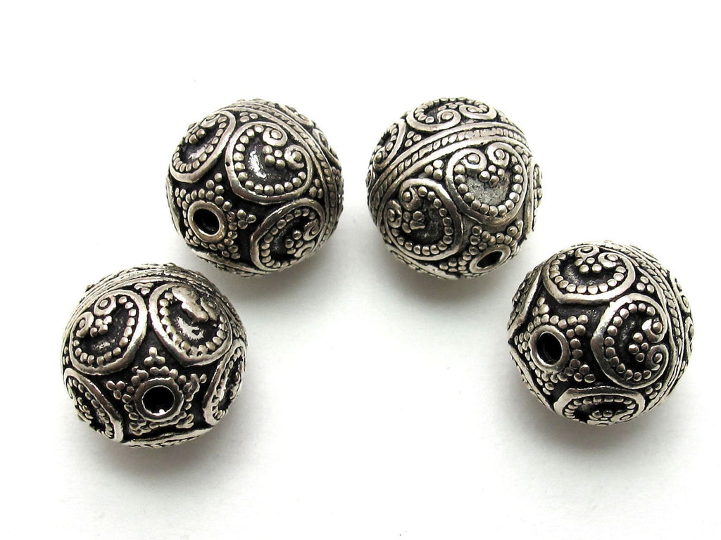 1 Bead - Round bali sterling silver bead with hearts and star - 16mm - BD001A