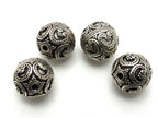 1 Bead - Round bali sterling silver bead with hearts and star - 16mm - BD001A
