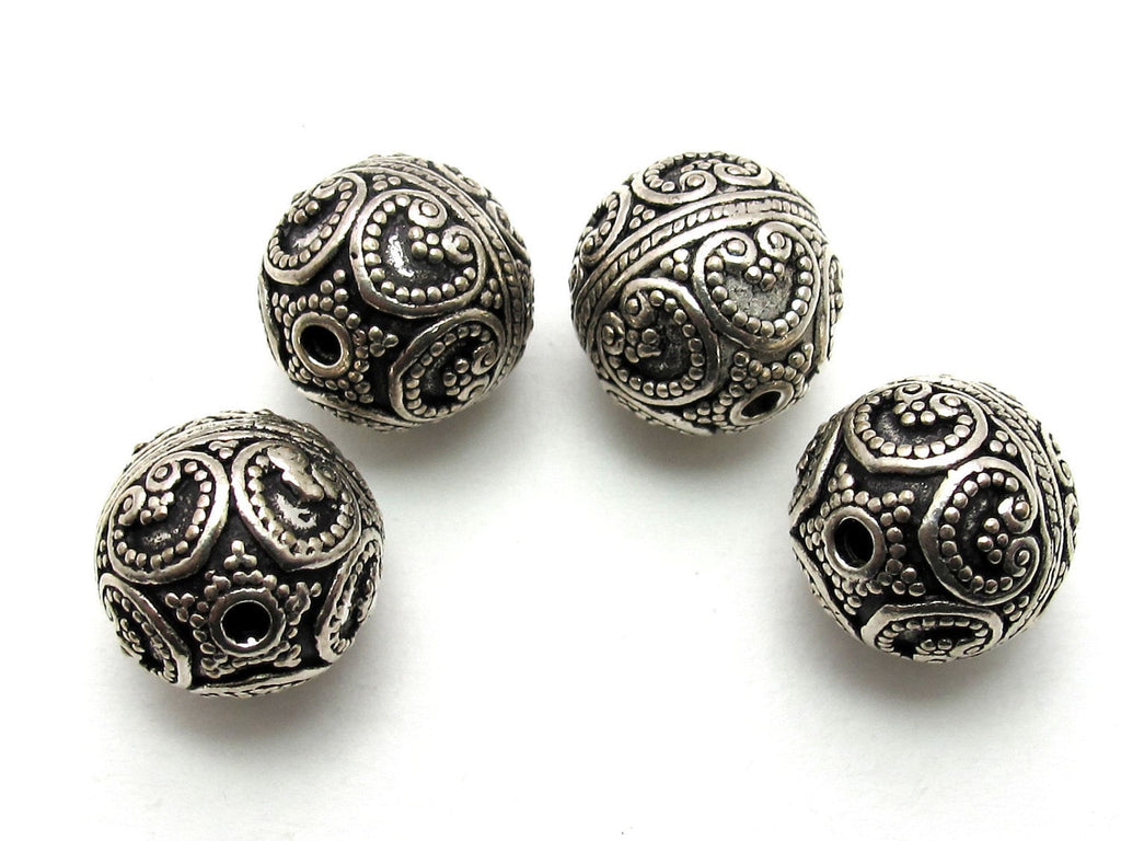 1 Bead - Round bali sterling silver bead with hearts and star - 16mm - BD001A