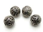 1 Bead - Round bali sterling silver bead with hearts and star - 16mm - BD001A
