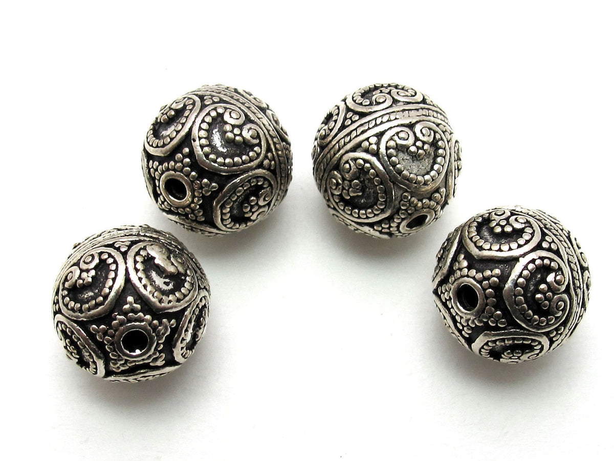 1 Bead - Round bali sterling silver bead with hearts and star - 16mm - BD001A