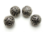 1 Bead - Round bali sterling silver bead with hearts and star - 16mm - BD001A
