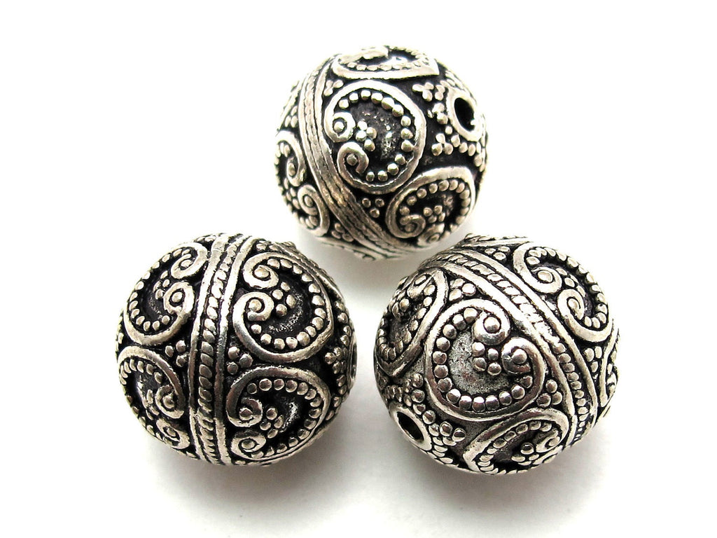 1 Bead - Round bali sterling silver bead with hearts and star - 16mm - BD001A