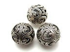 1 Bead - Round bali sterling silver bead with hearts and star - 16mm - BD001A