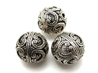1 Bead - Round bali sterling silver bead with hearts and star - 16mm - BD001A