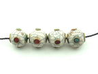 White crackle resin beads with turquoise and inlay - 1 bead - BD167