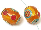 Tibetan copal resin Om bead with brass , turquoise and inlay - 1 bead - BD114s