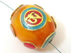 Tibetan copal Resin Om bead with brass , turquoise and inlay - 2 beads - BD114
