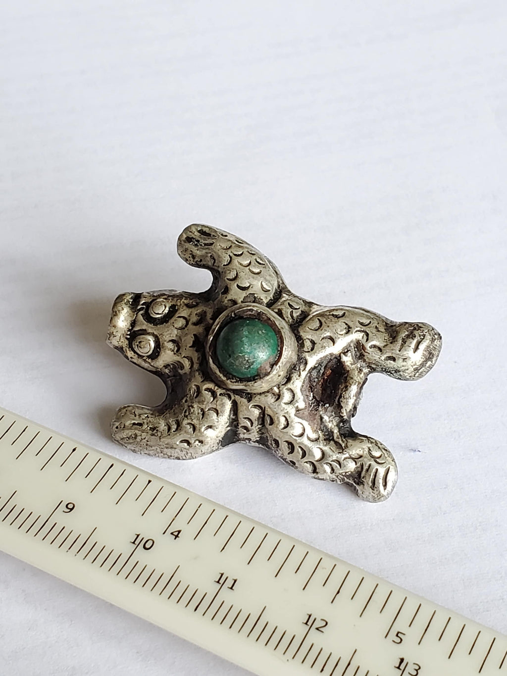 1 Bead - Reversible frog bead Tibetan silver antiqued rustic finish Bead with turquoise inlay on both sides - BD669D