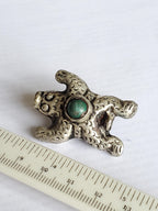 1 Bead - Reversible frog bead Tibetan silver antiqued rustic finish Bead with turquoise inlay on both sides - BD669D