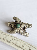 1 Bead - Reversible frog bead Tibetan silver antiqued rustic finish Bead with turquoise inlay on both sides - BD669D