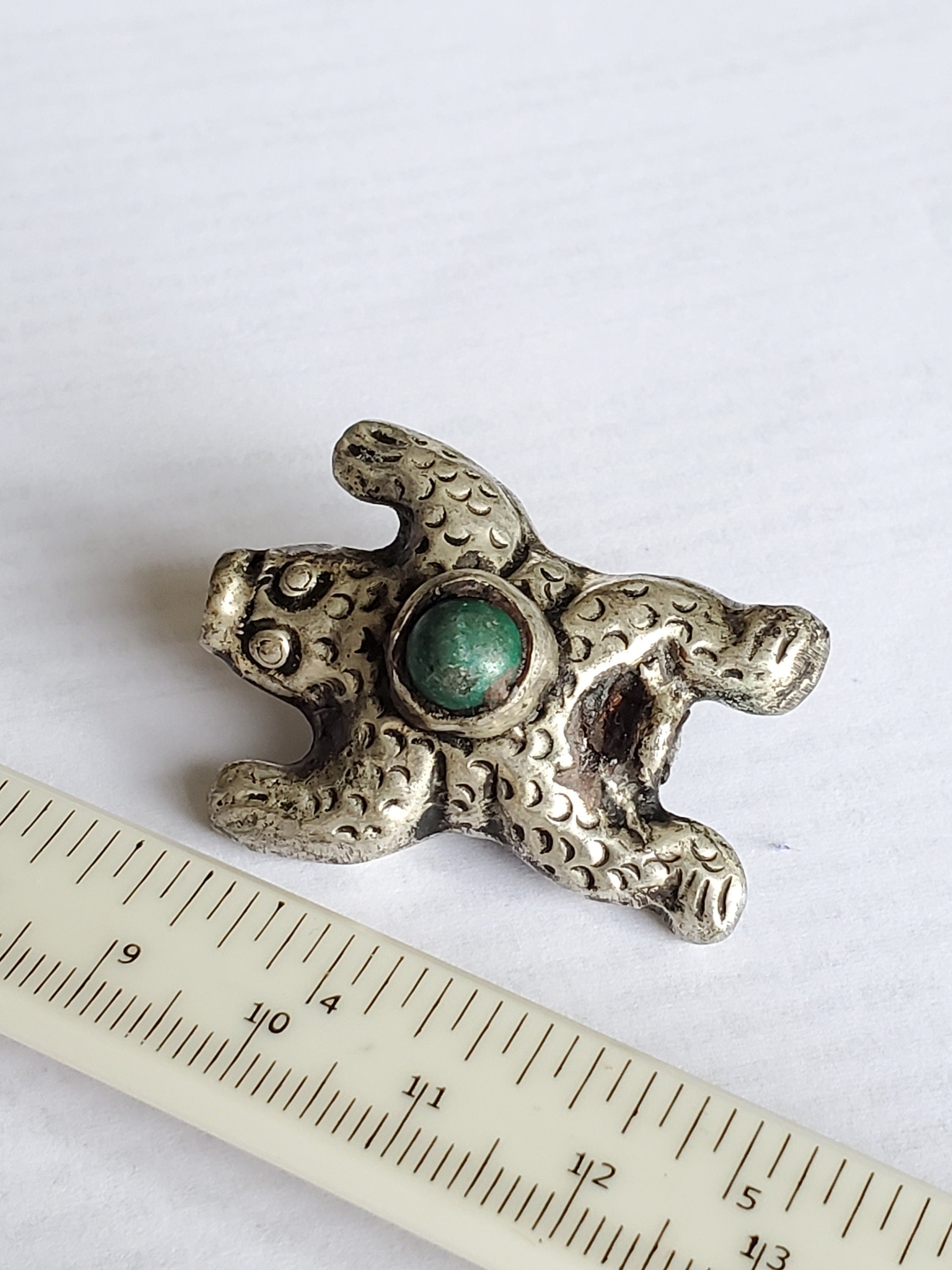 1 Bead - Reversible frog bead Tibetan silver antiqued rustic finish Bead with turquoise inlay on both sides - BD669D