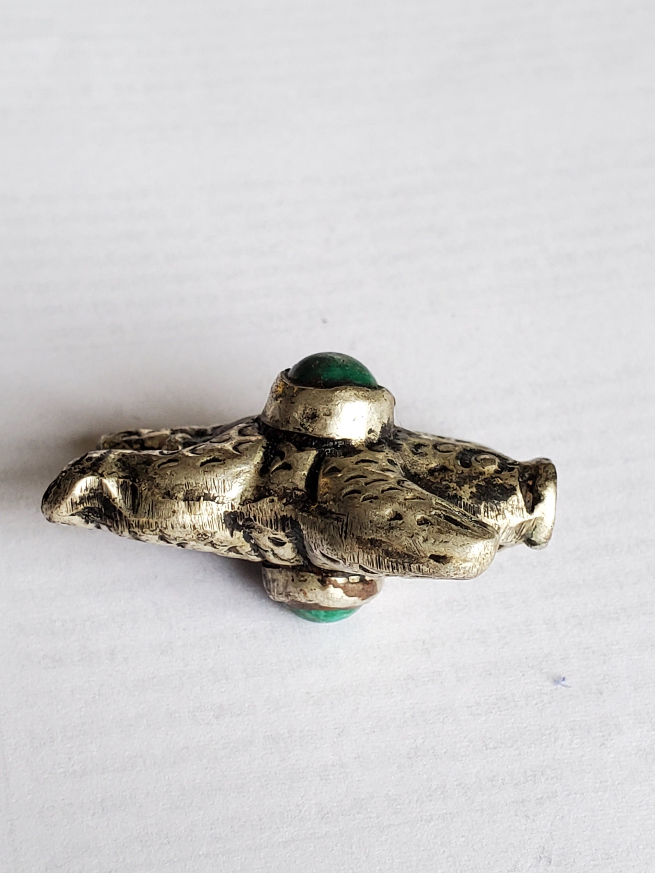 1 Bead - Reversible frog bead Tibetan silver antiqued rustic finish Bead with turquoise inlay on both sides - BD669D