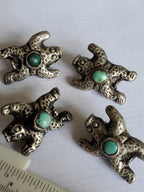 1 Bead - Reversible frog bead Tibetan silver antiqued rustic finish Bead with turquoise inlay on both sides - BD669D