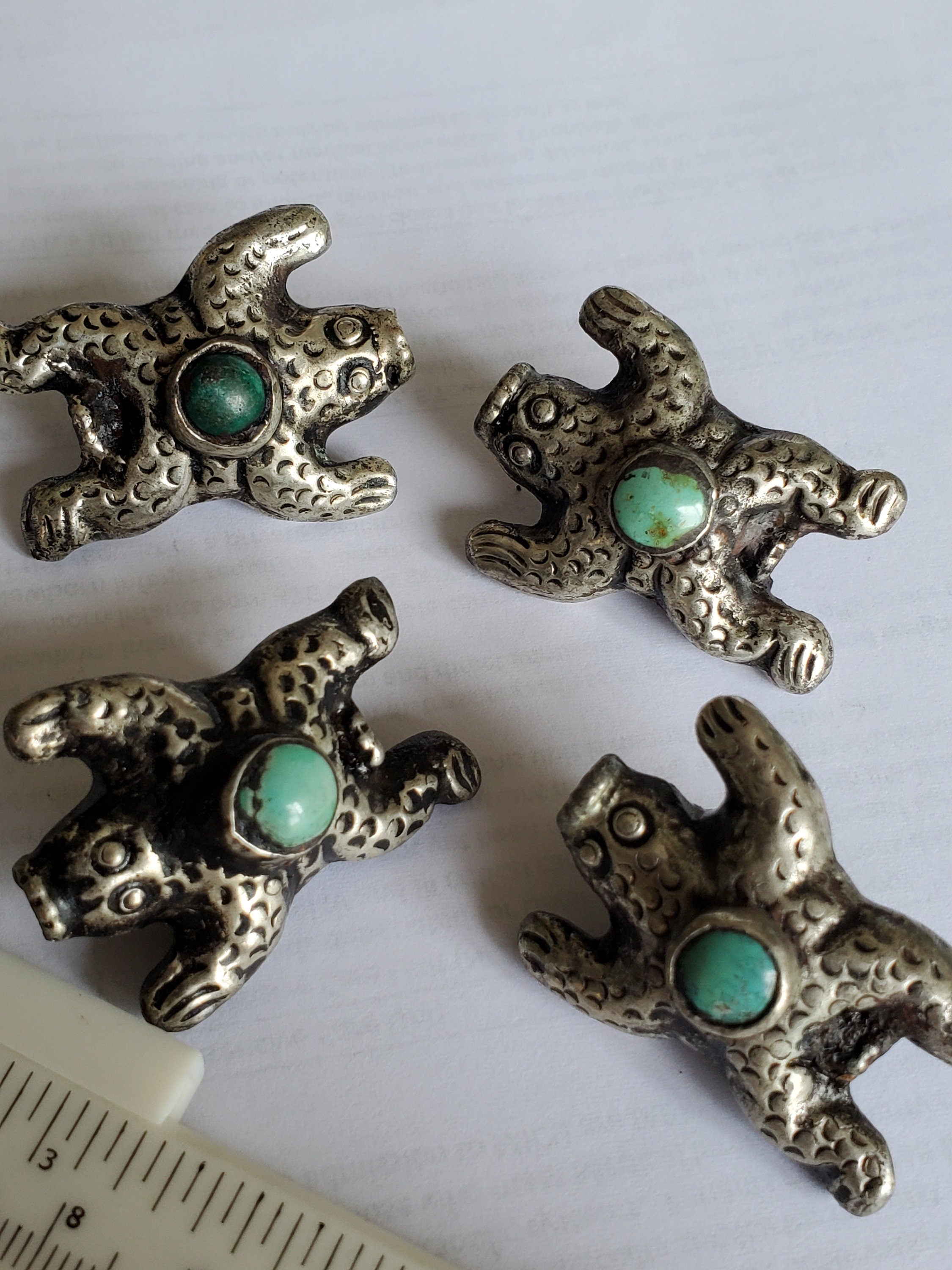 1 Bead - Reversible frog bead Tibetan silver antiqued rustic finish Bead with turquoise inlay on both sides - BD669D