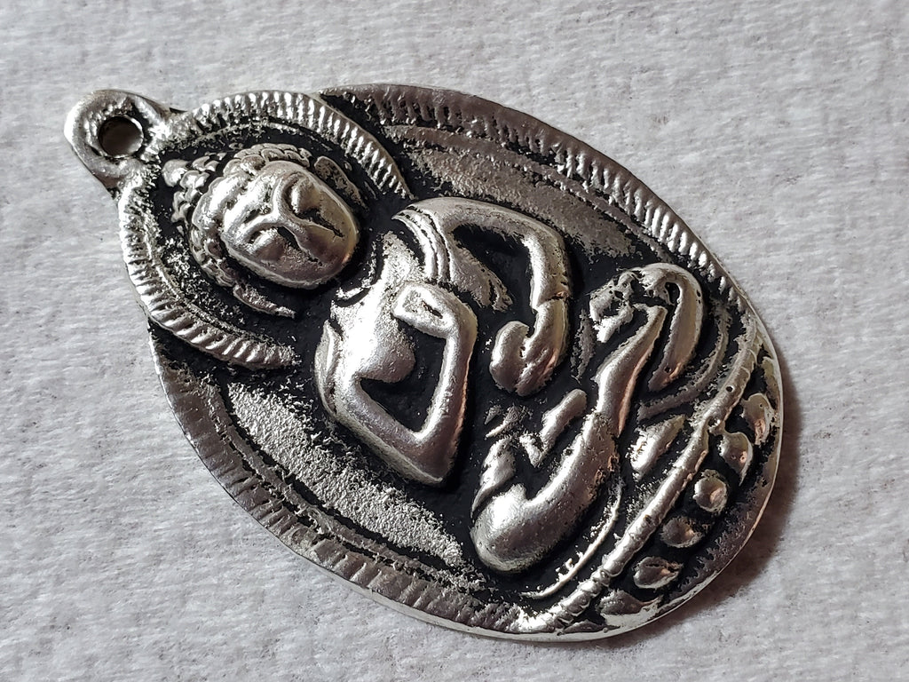 Gorgeous large size Oval shape Tibetan Buddha pendant antiqued silver finish Nepal - CP061