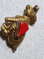 OOAK as is- Large Tibetan brass kangaroo animal pendant coral inlaid Nepal - PM438L