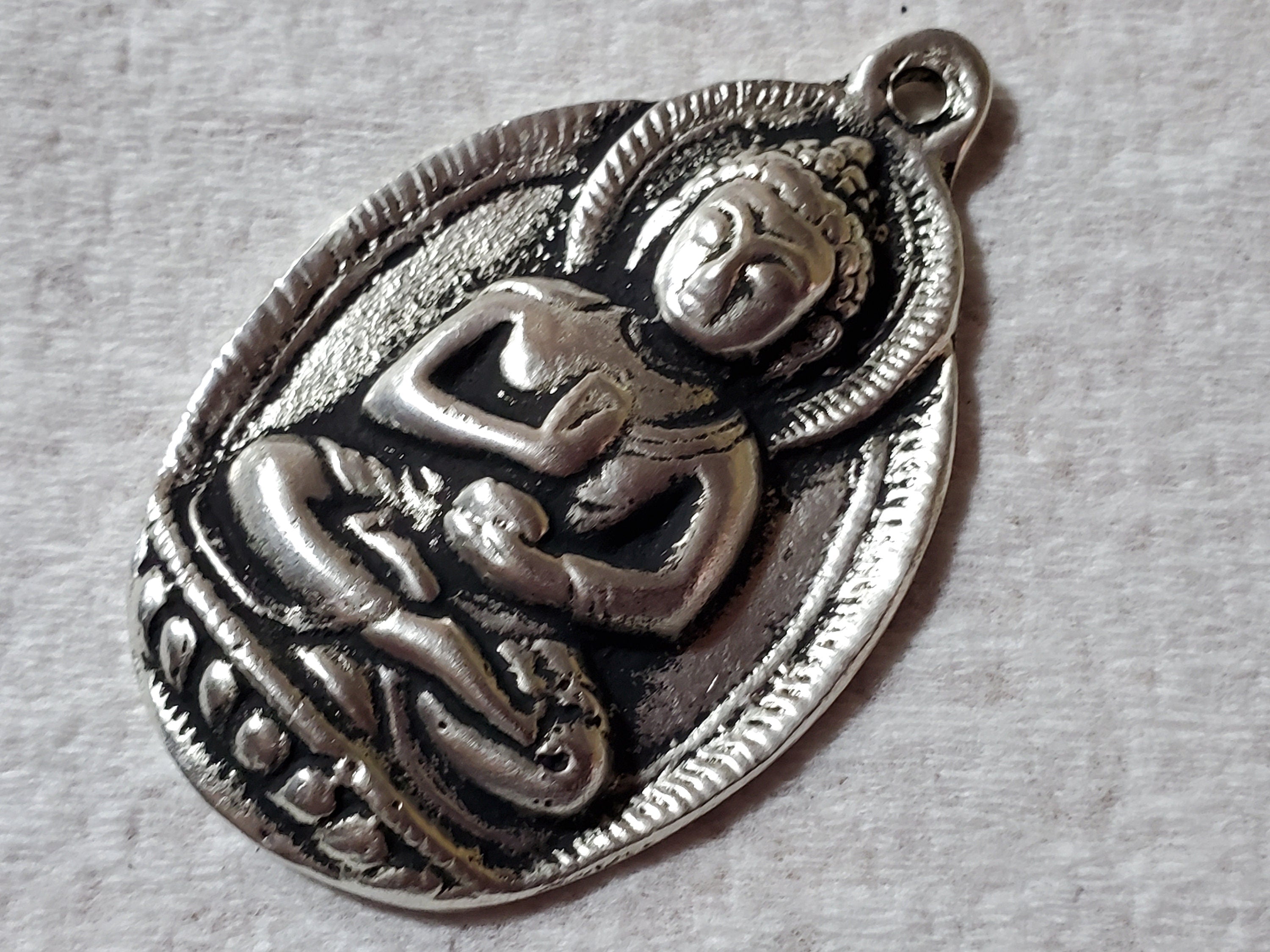 Gorgeous large size Oval shape Tibetan Buddha pendant antiqued silver finish Nepal - CP061