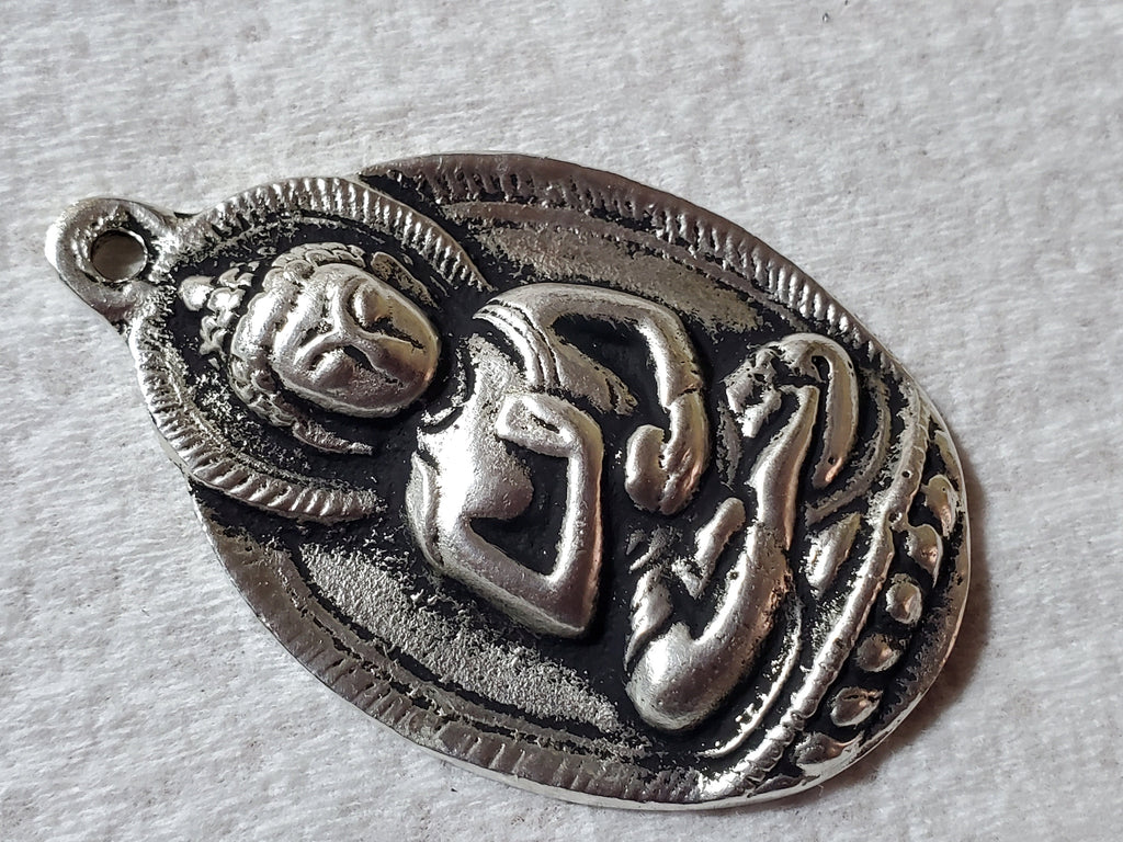 Gorgeous large size Oval shape Tibetan Buddha pendant antiqued silver finish Nepal - CP061