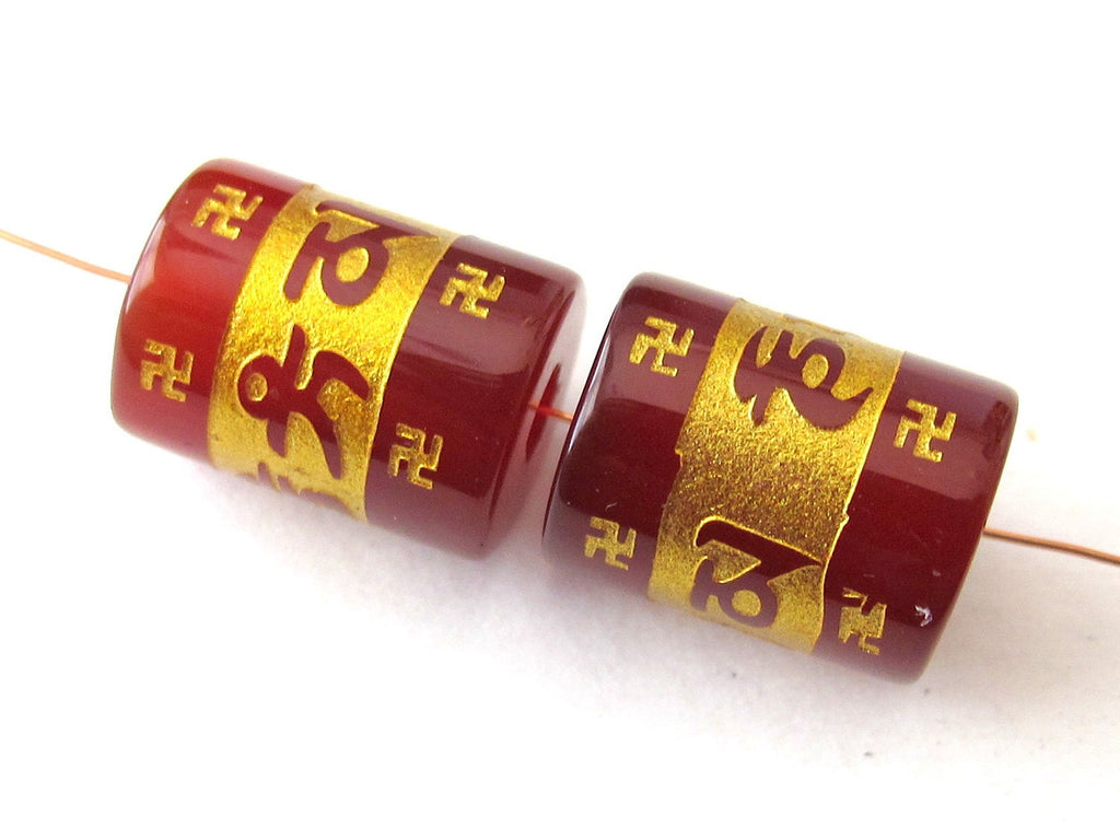 Etched Agate Tibetan Om mantra bead - 1 bead - BD147