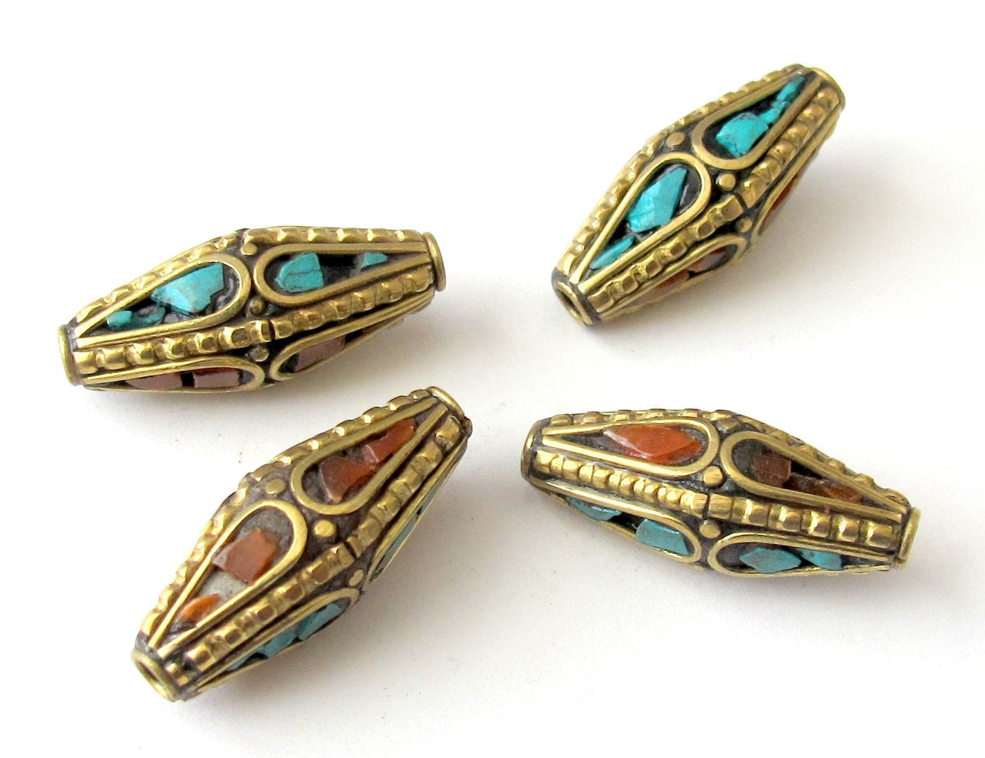 2 Beads Bicone brass beads from Nepal- BD003