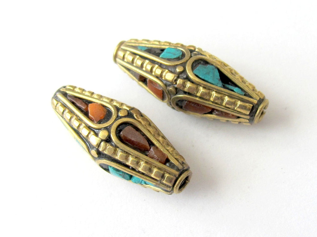 2 Beads Bicone brass beads from Nepal- BD003